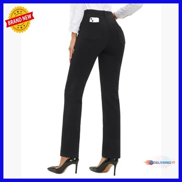 Straight Leg Stretch Dress Pants High Rise Work Professional - Picture 2 of 7